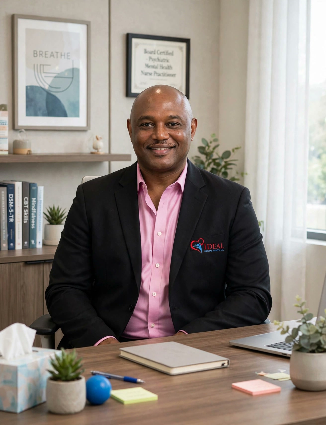 Daniel Arhewoh, PMHNP-BC, in his office